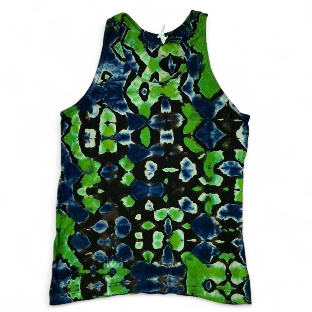 Tie Dye Tank Top Green Blue Abstract Pattern Sleeveless‎ Casual